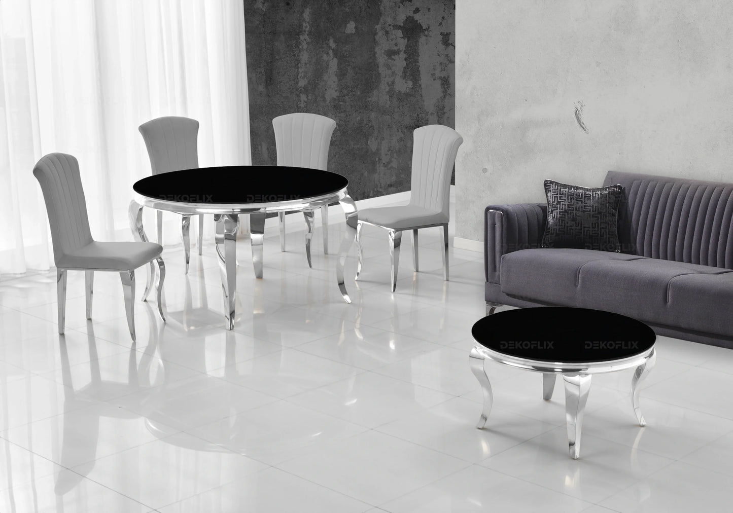 Salle à manger ronde verre noir argent – Galerie du Mobilier - Vue 1