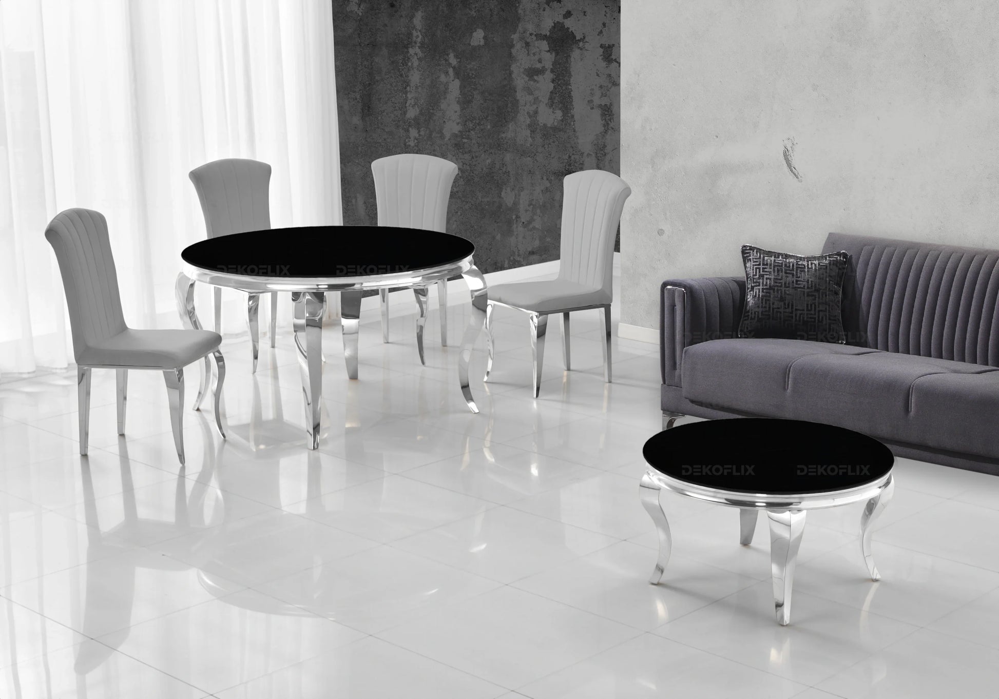 Salle à manger ronde verre noir argent – Galerie du Mobilier - Vue 1