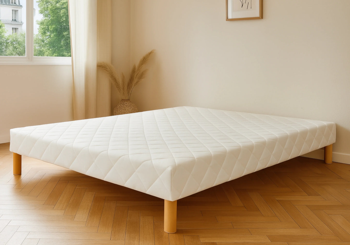 Sommier 2 places tapissier pieds bois – Galerie du Mobilier