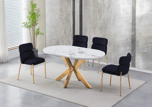 Table Marbre Blanc et Chaises Noires Dorés – OPHELIA Galerie du Mobilier
