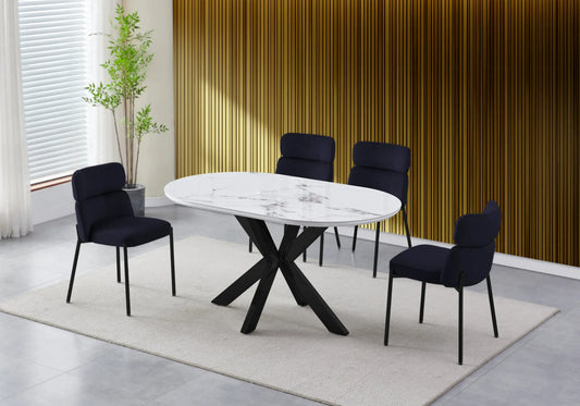 Table Marbre Blanc et Chaises Noires – OPHELIA Galerie du Mobilier