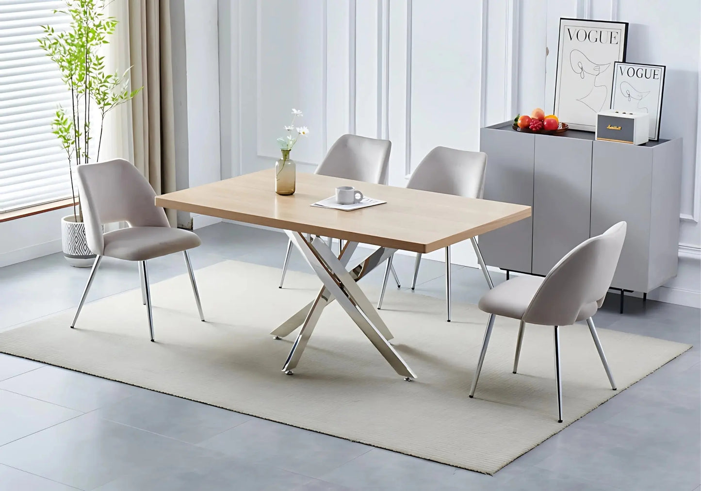 Table à manger argentée bois chêne - Joy – Galerie du Mobilier