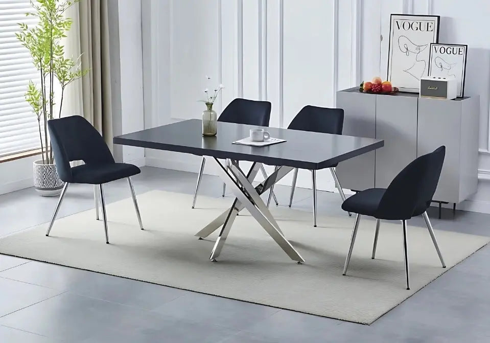 Table à manger argentée bois noir - Joy – Galerie du Mobilier