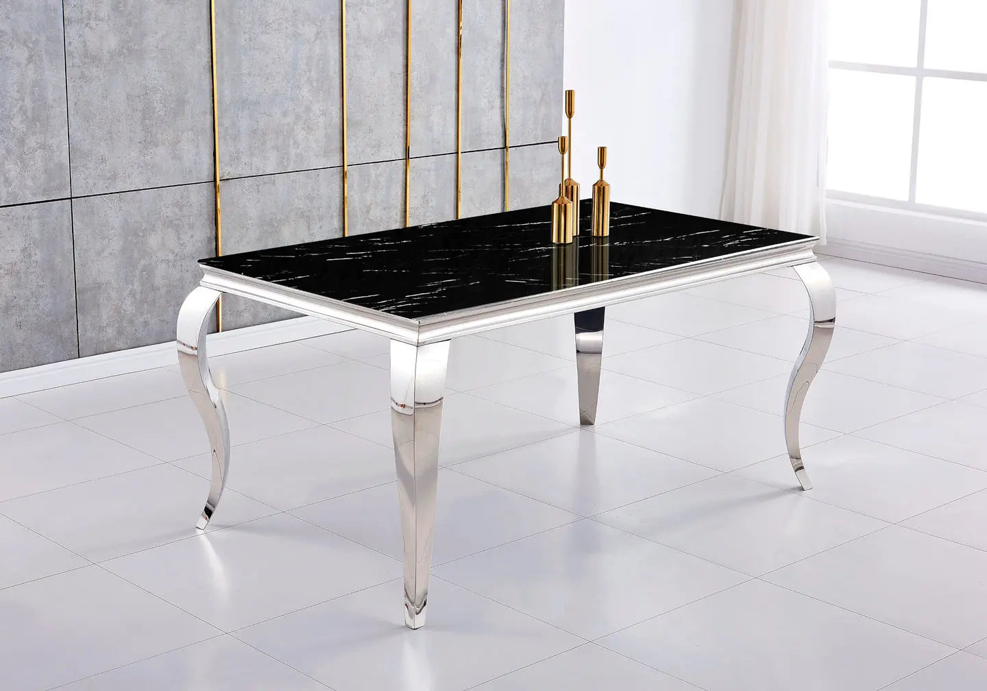 Table à manger argentée marbre noir BAROQUE Galerie du Mobilier