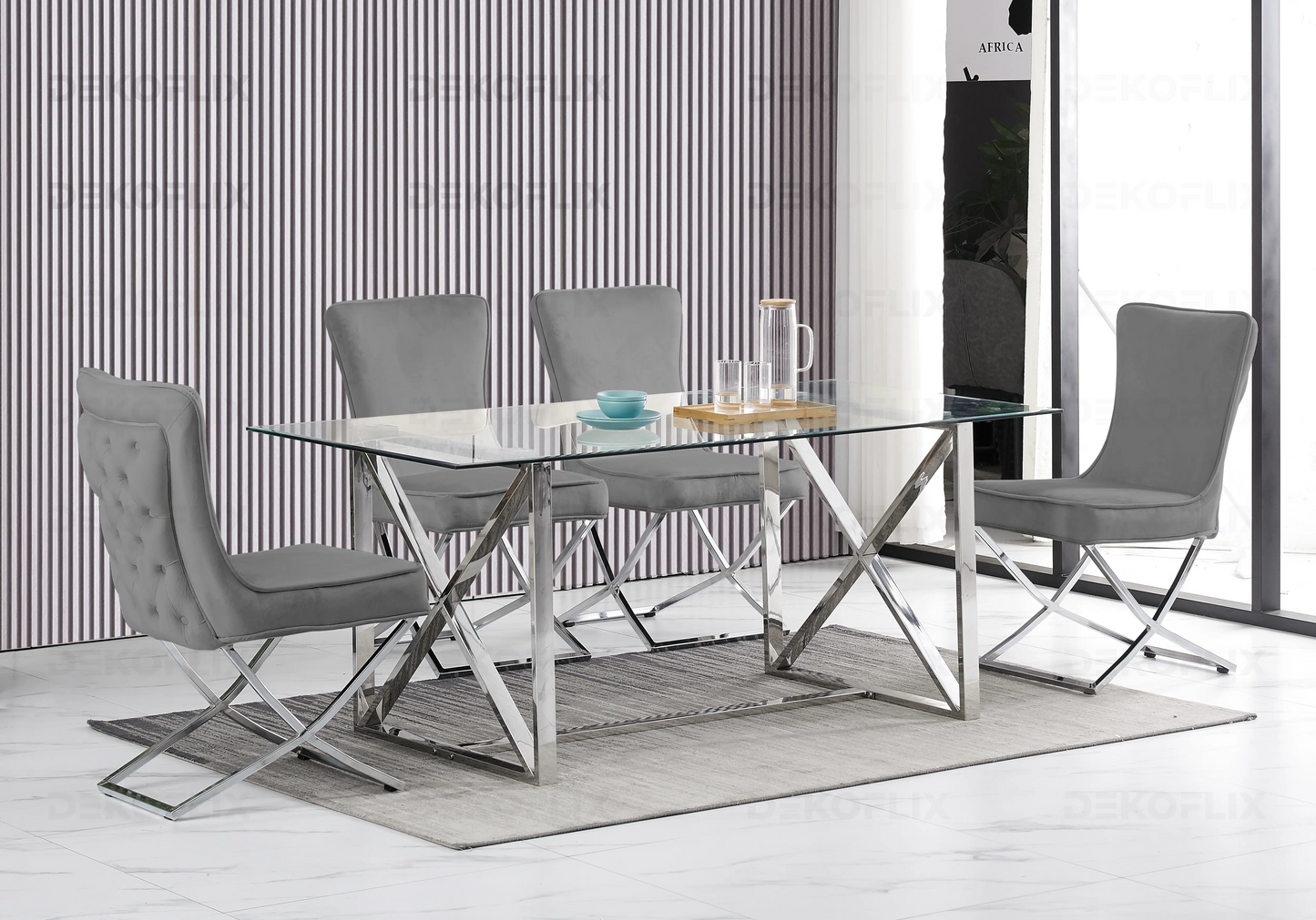 Table à manger avec chaises capitonnées anthracites GABI Galerie du Mobilier