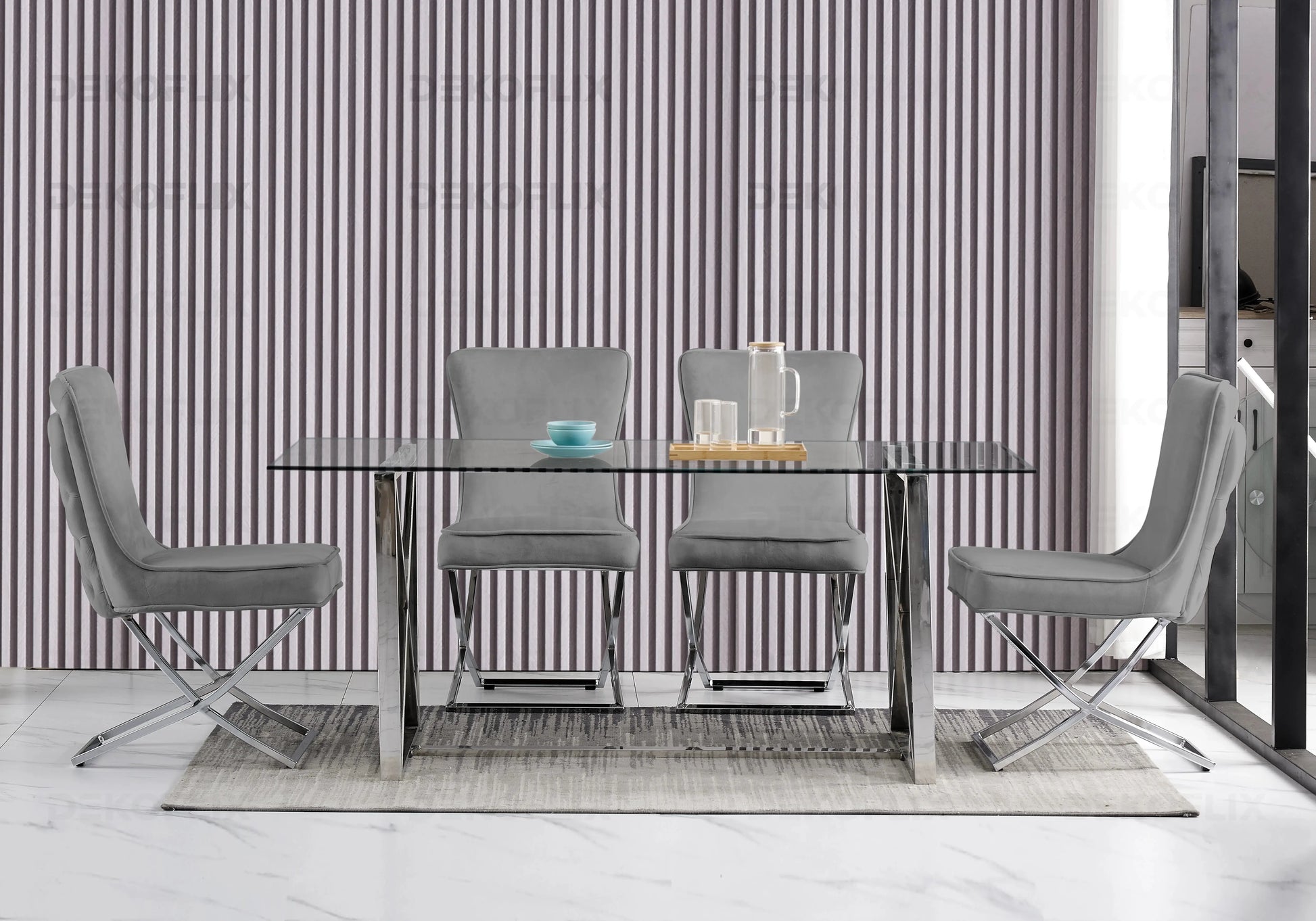 Table à manger avec chaises capitonnées anthracites GABI Galerie du Mobilier