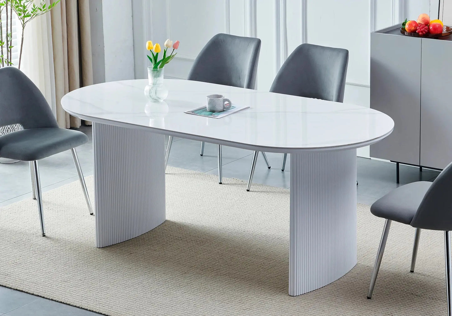 Table à manger céramique marbre blanc JOSEPHINE Galerie du Mobilier