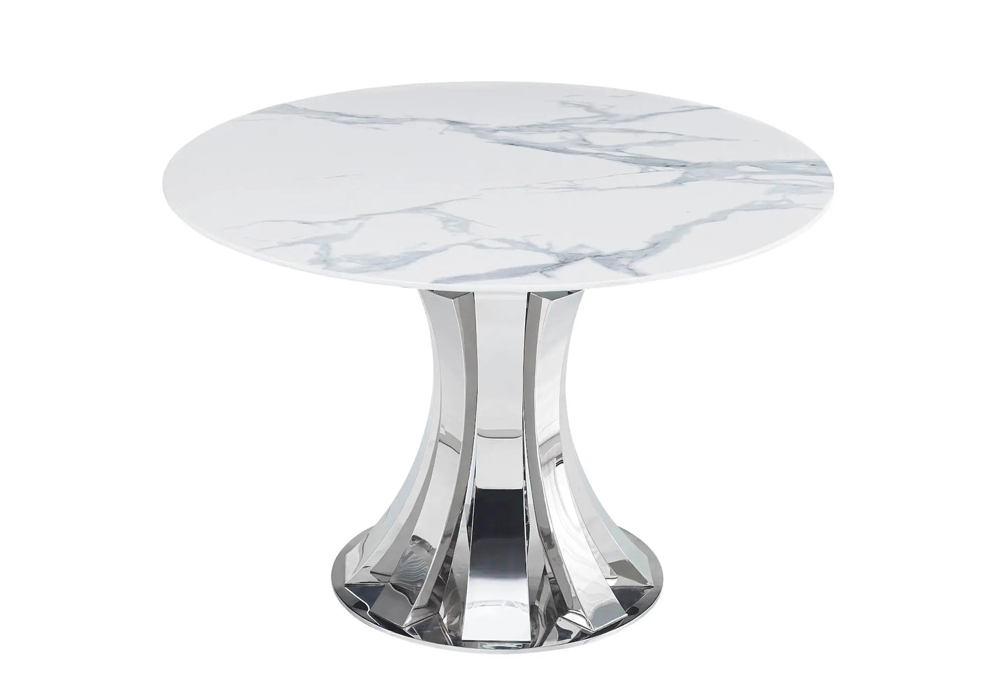 Table à manger chrome céramique marbre blanc – Galerie du Mobilier - Vue 1