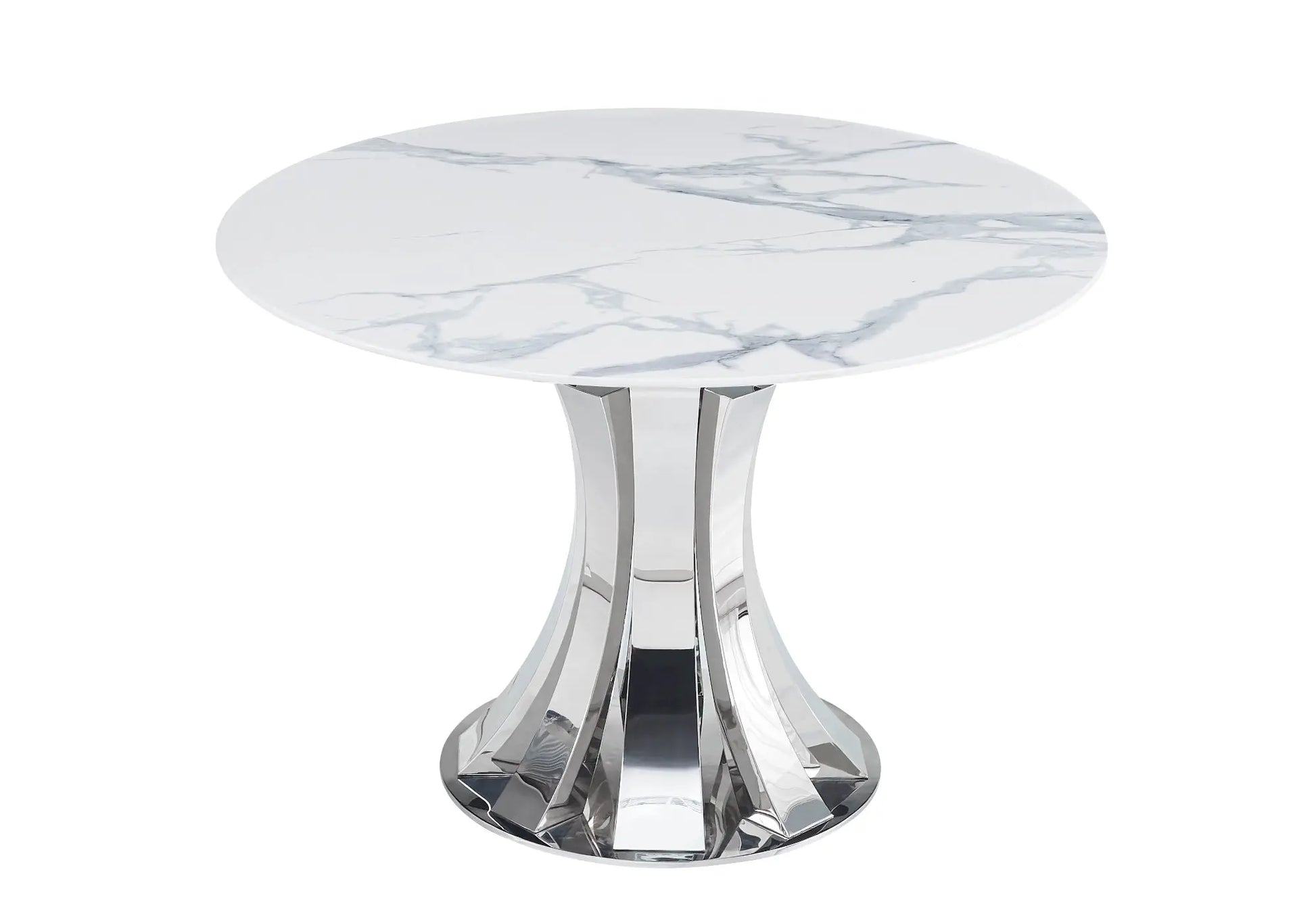 Table à manger chrome céramique marbre blanc – Galerie du Mobilier - Vue 1