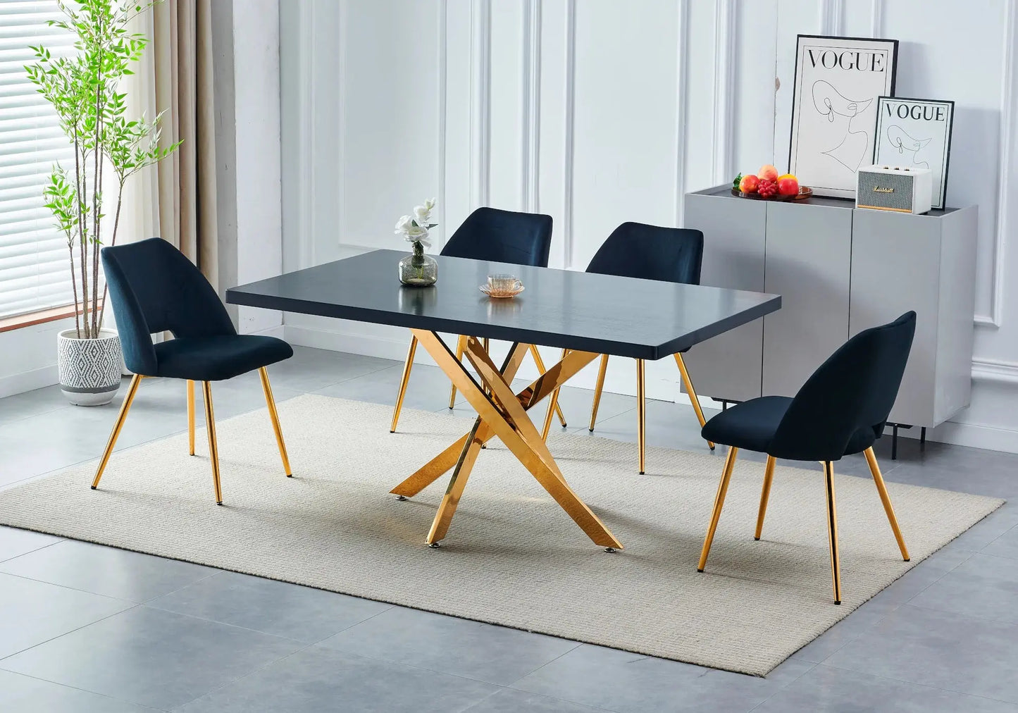 Table à manger dorée bois noir - Joy – Galerie du Mobilier