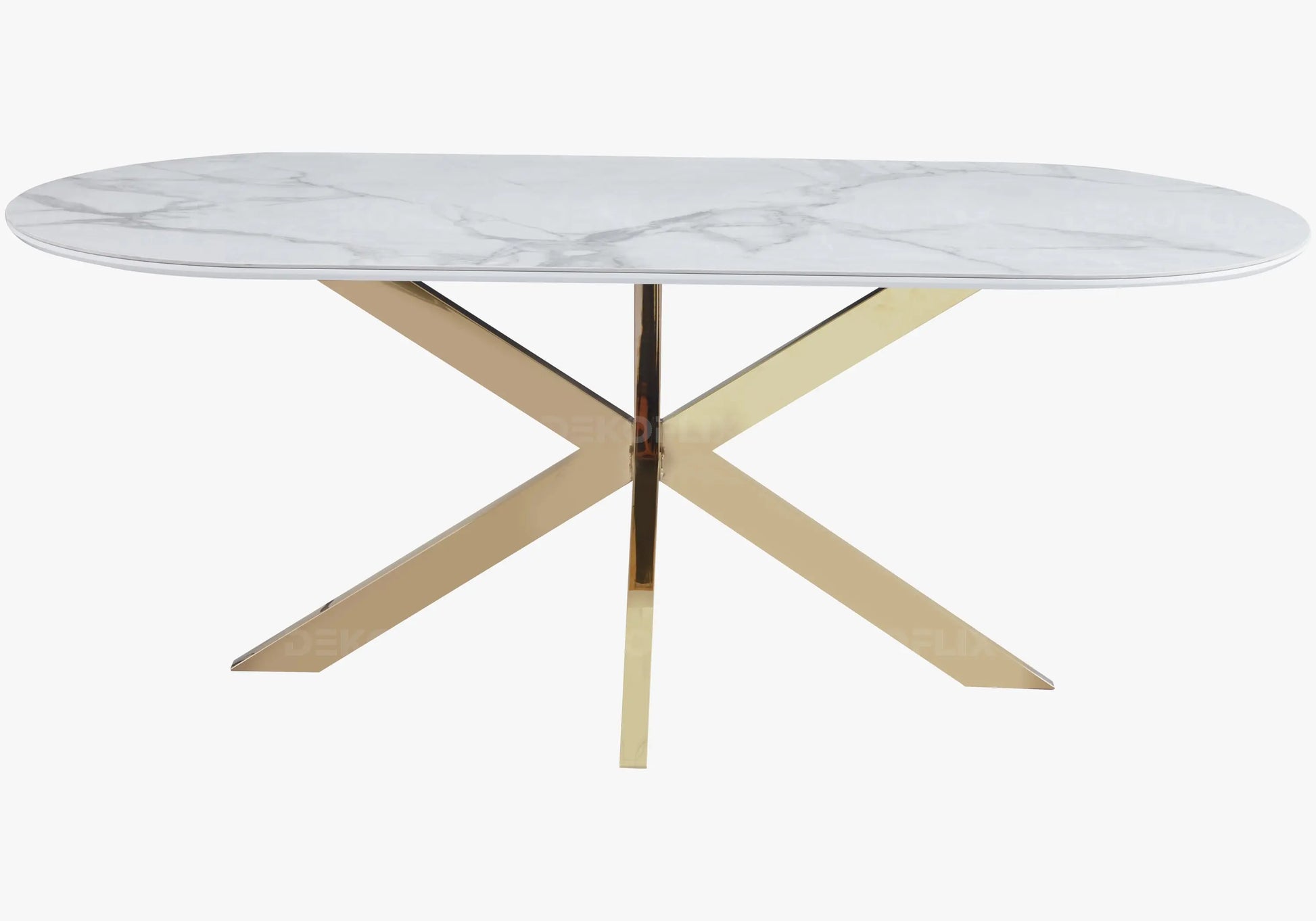 Table à manger dorée céramique marbre blanc – Galerie du Mobilier - Vue 1