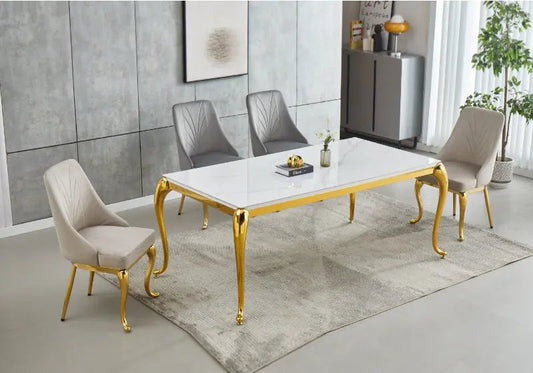 Table à manger dorée céramique marbre blanc SOFİE Galerie du Mobilier