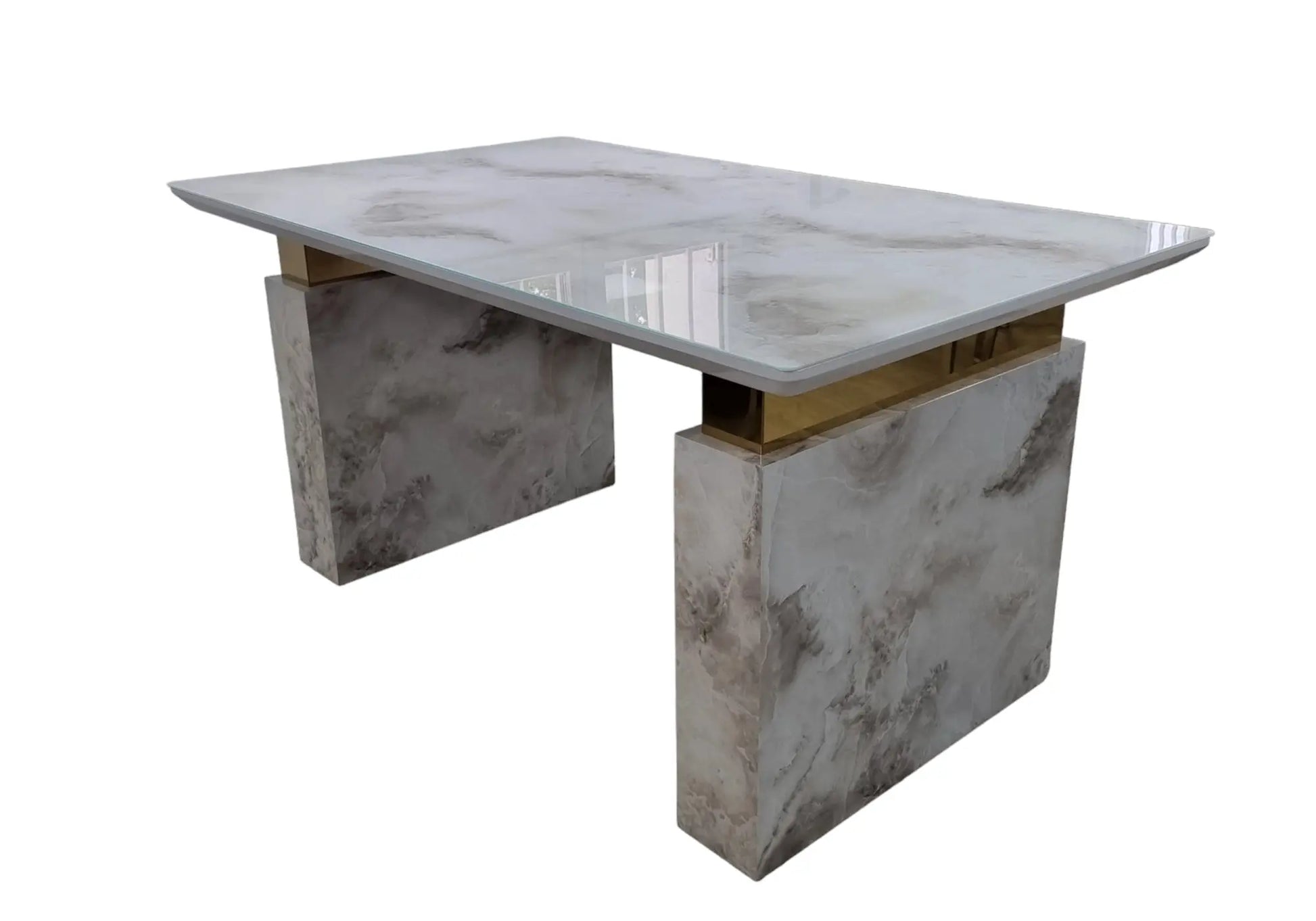 Table à manger dorée marbre beige KAIS Galerie du Mobilier