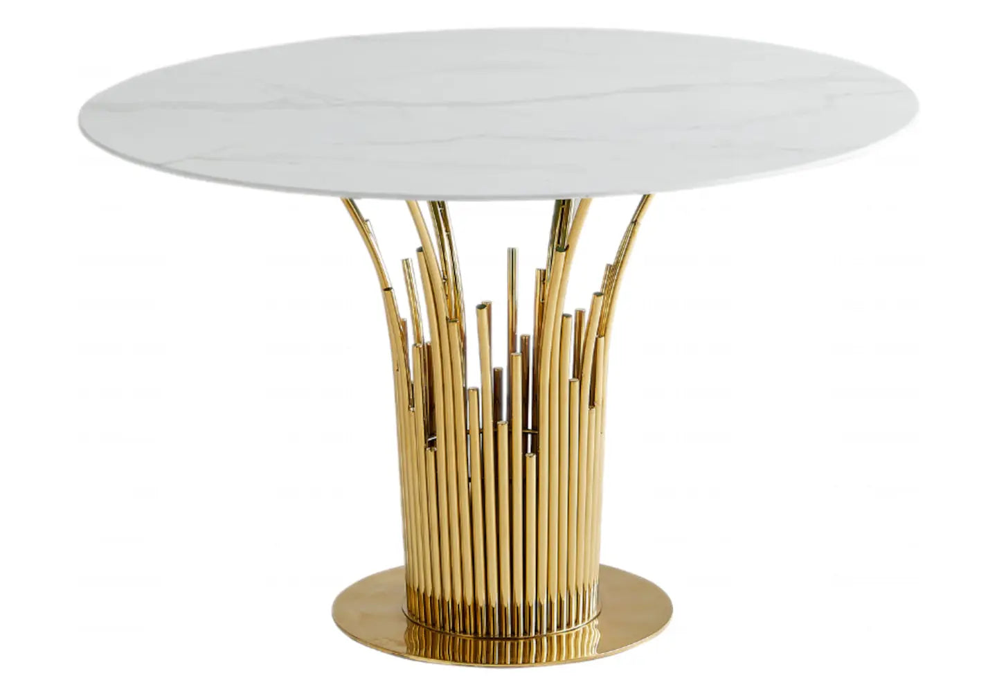 Table à manger ronde dorée marbre blanc – Galerie du Mobilier - Vue 1