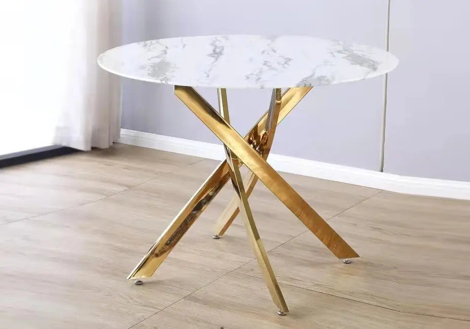 Table à manger dorée marbre blanc OLIVIA Galerie du Mobilier