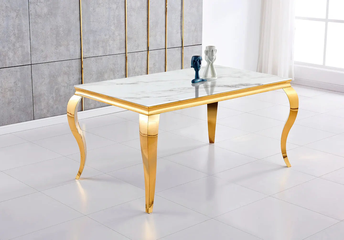 Table à manger dorée marbre blanc BAROQUE Galerie du Mobilier