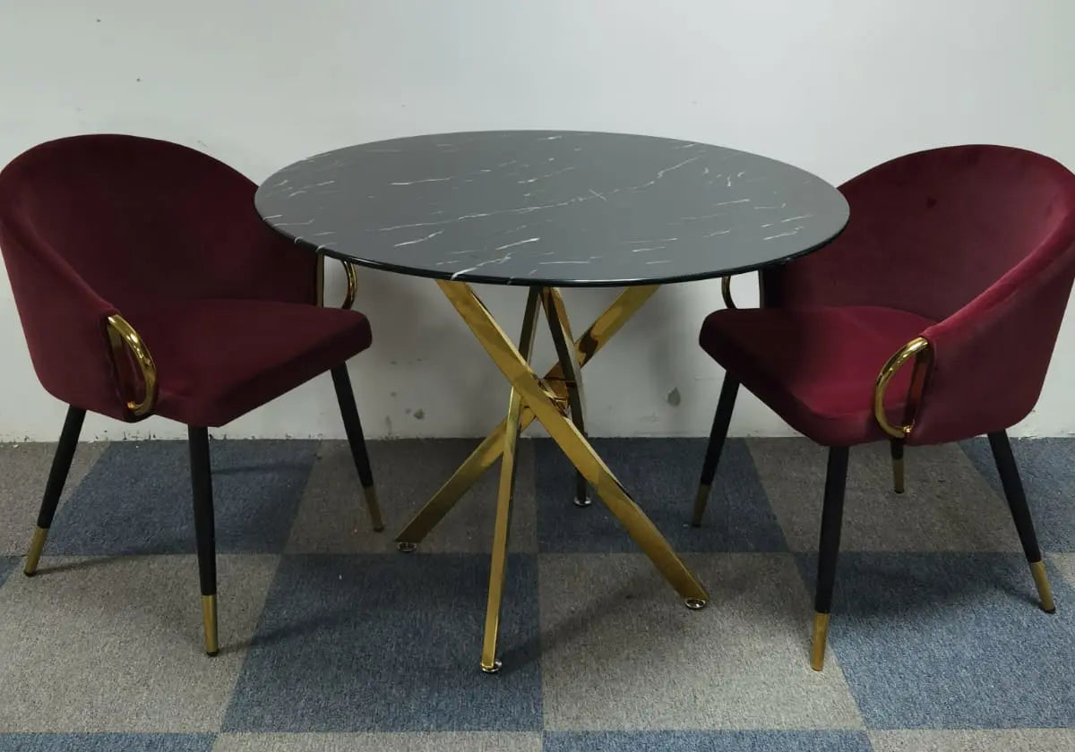 Table à manger dorée marbre noir OLIVIA Galerie du Mobilier