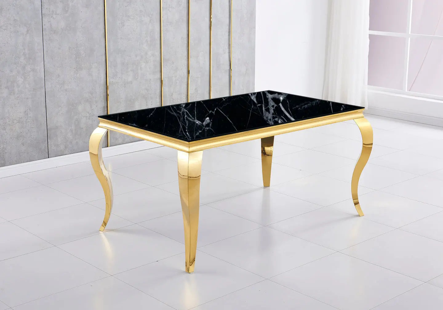 Table à manger dorée marbre noir BAROQUE Galerie du Mobilier