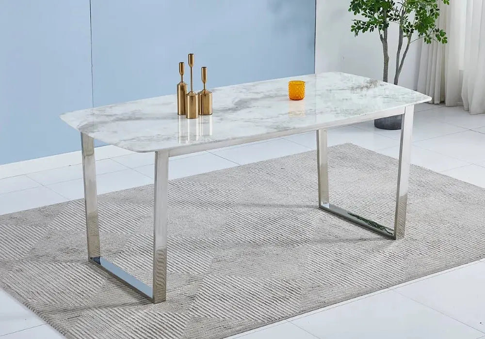 Table à manger marbre beige LOLA - Galerie du Mobilier