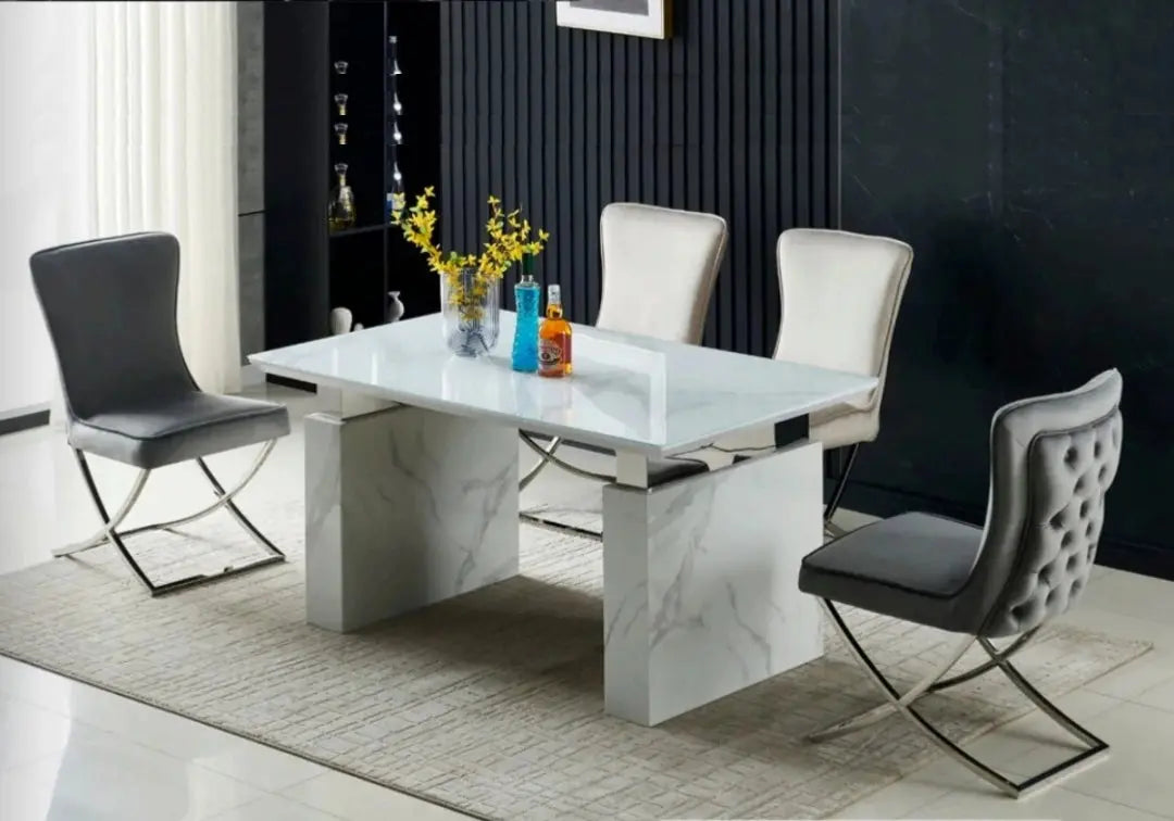 Table à manger marbre blanc KAIS Galerie du Mobilier