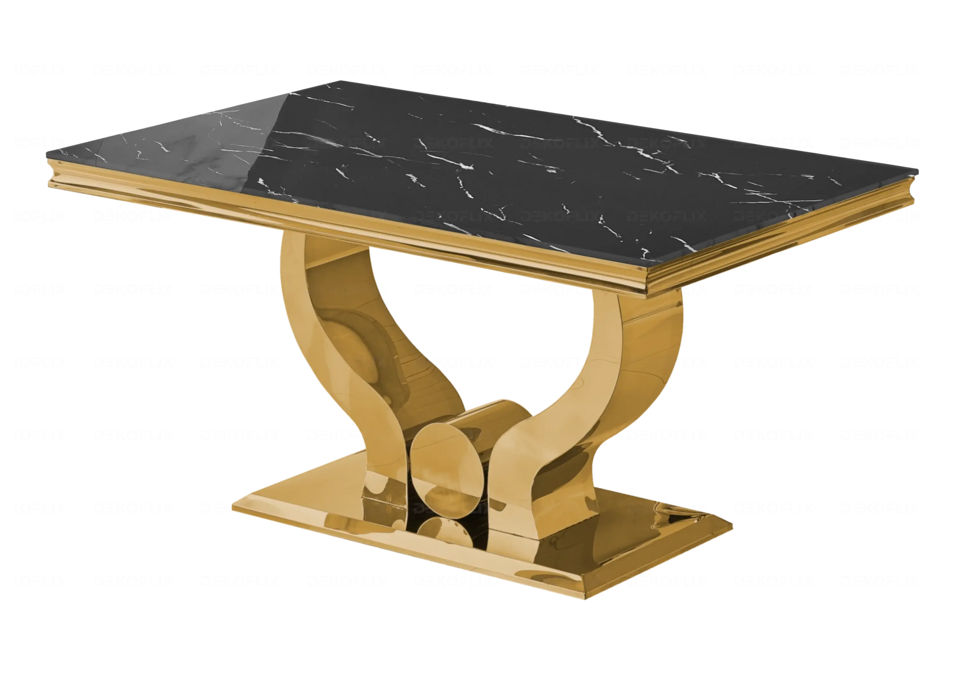 Table à manger marbre noir pieds métal doré TROPHEE Galerie du Mobilier