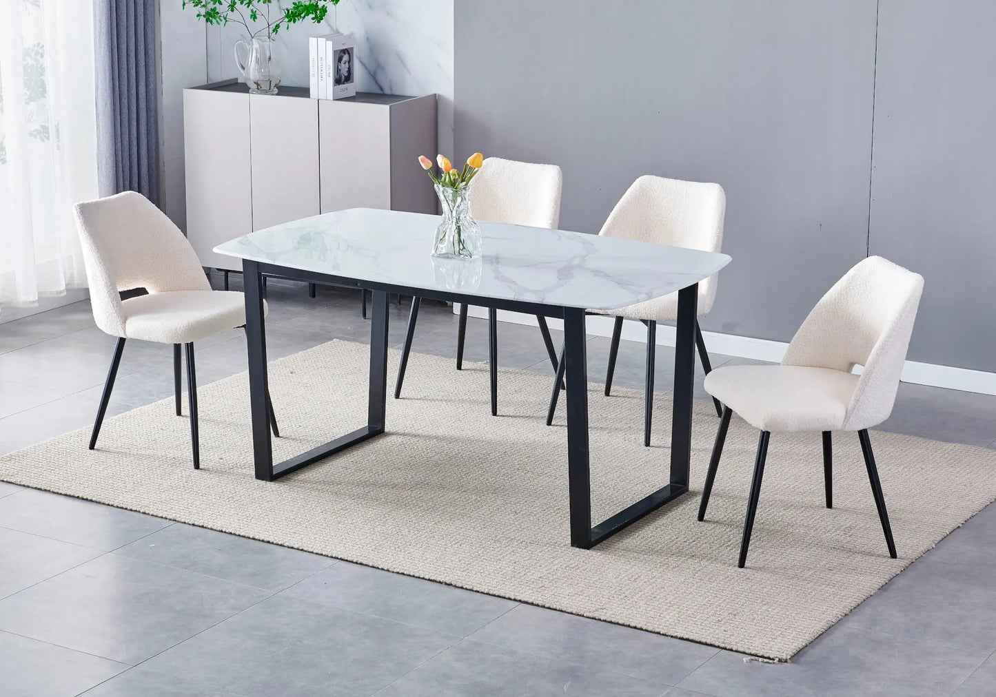 Table à manger noire marbre blanc LOLA - Galerie du Mobilier