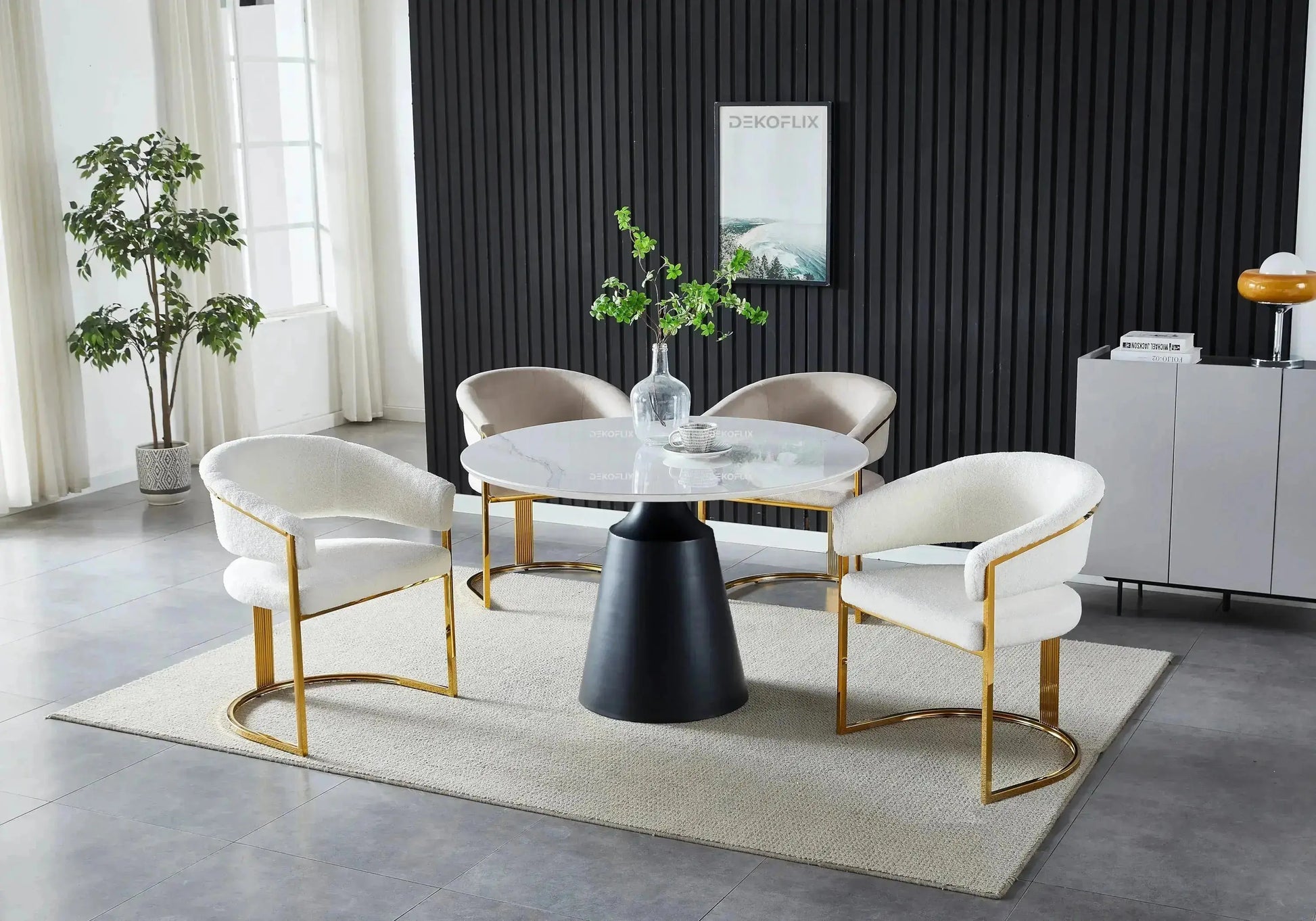 Table à manger noire marbre blanc CHLOE - Galerie du Mobilier