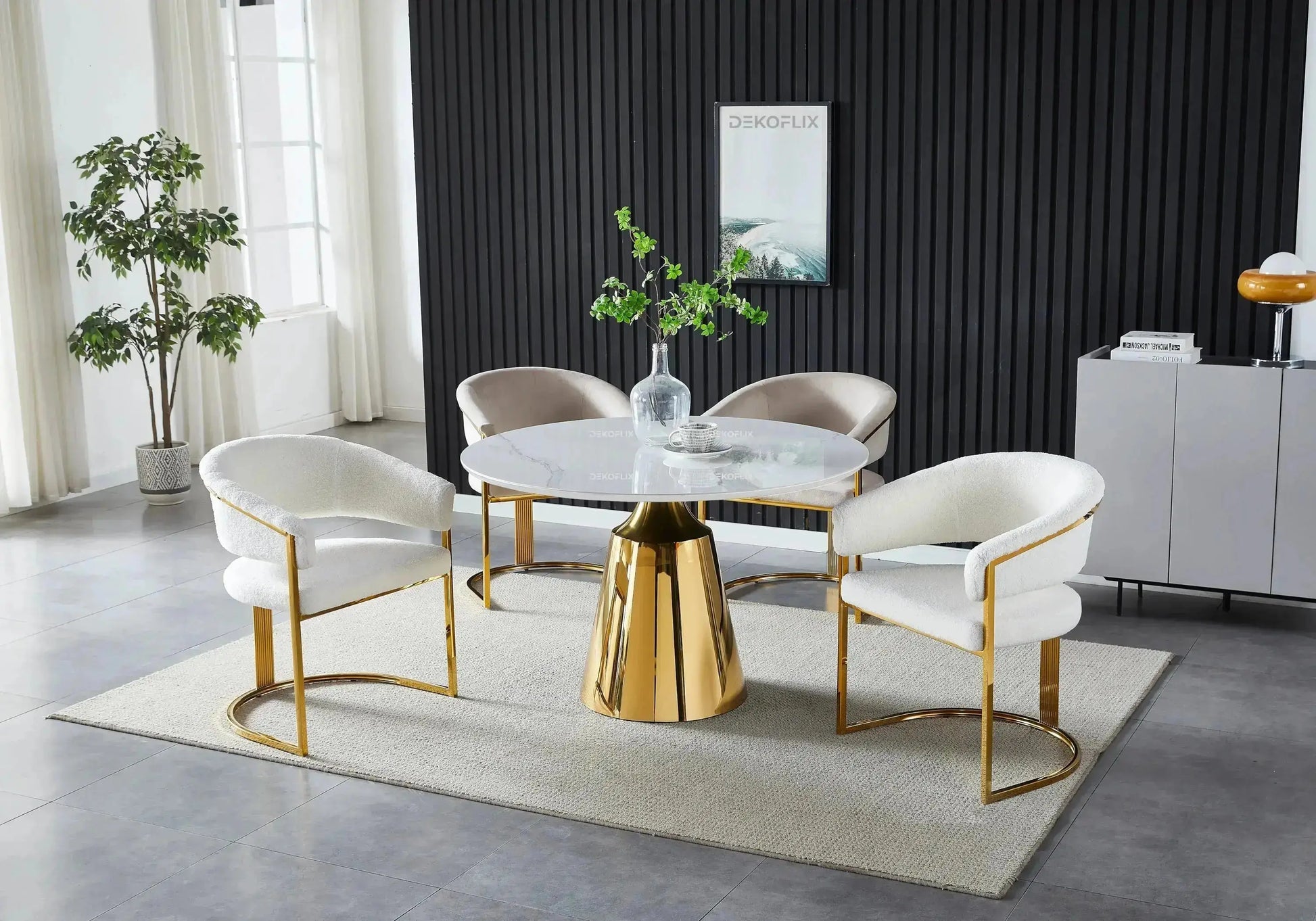 Table à manger noire marbre blanc CHLOE - Galerie du Mobilier