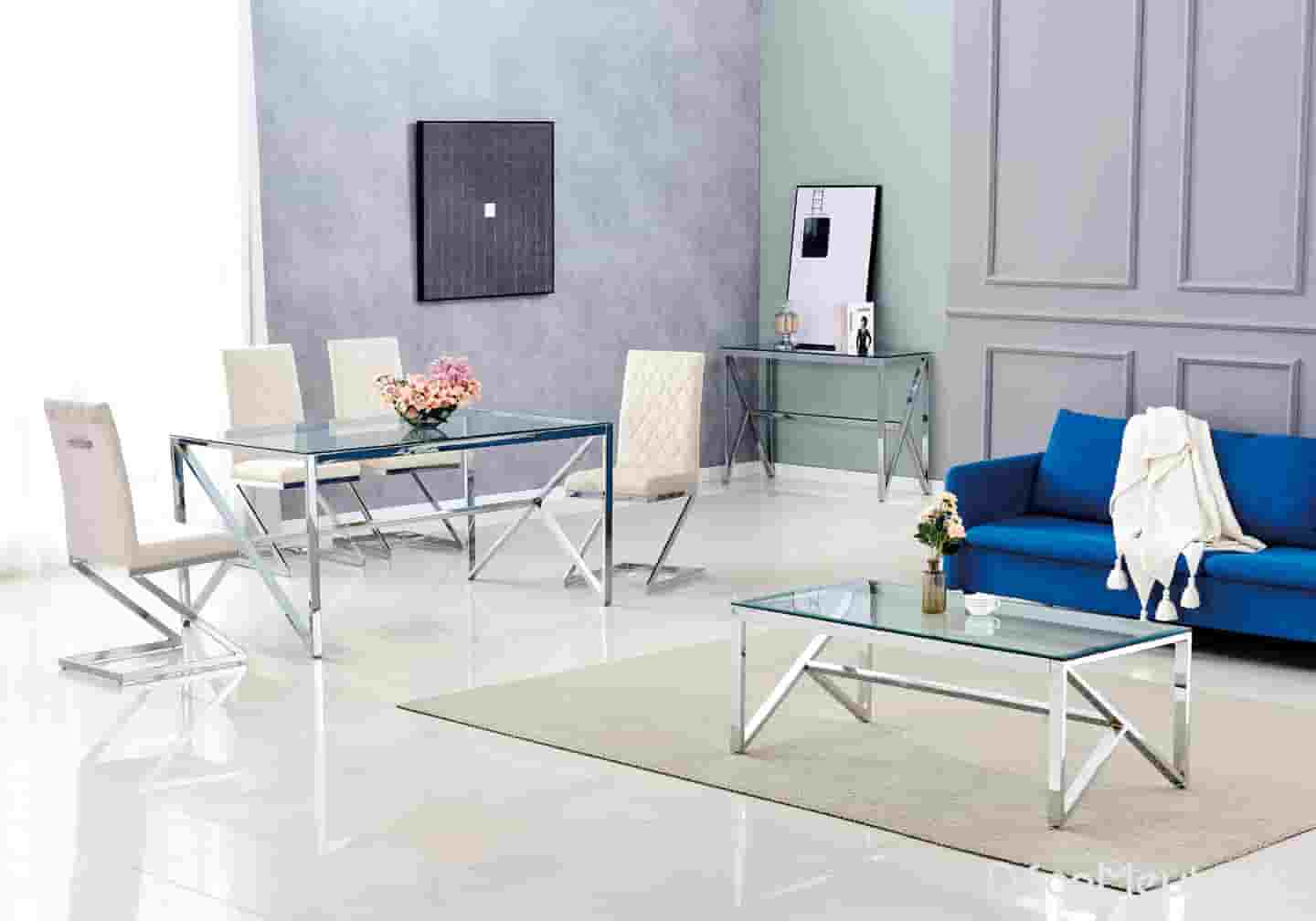 Table basse argent marbre beige NIHAL - Galerie du Mobilier