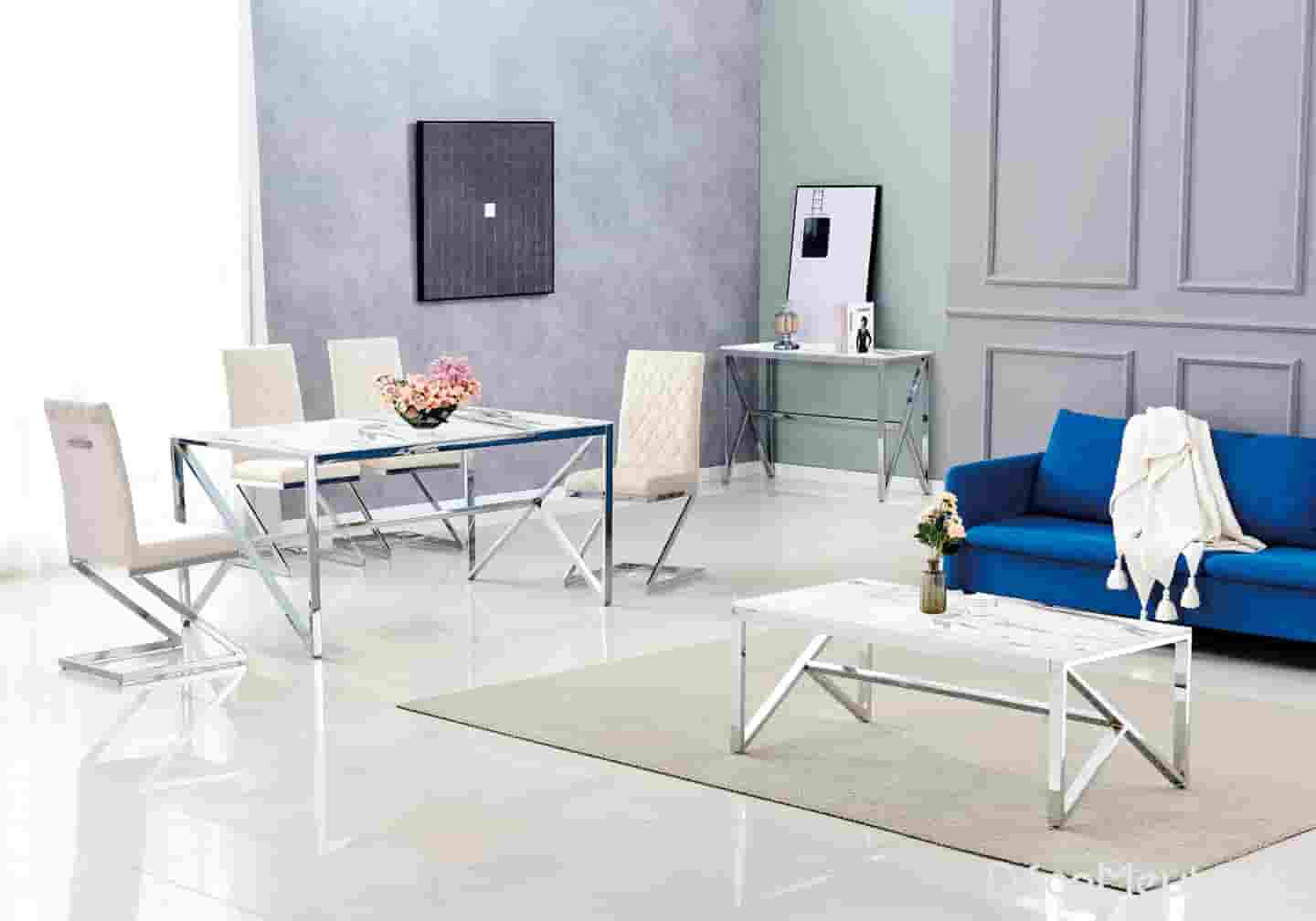 Table basse argent marbre beige NIHAL - Galerie du Mobilier