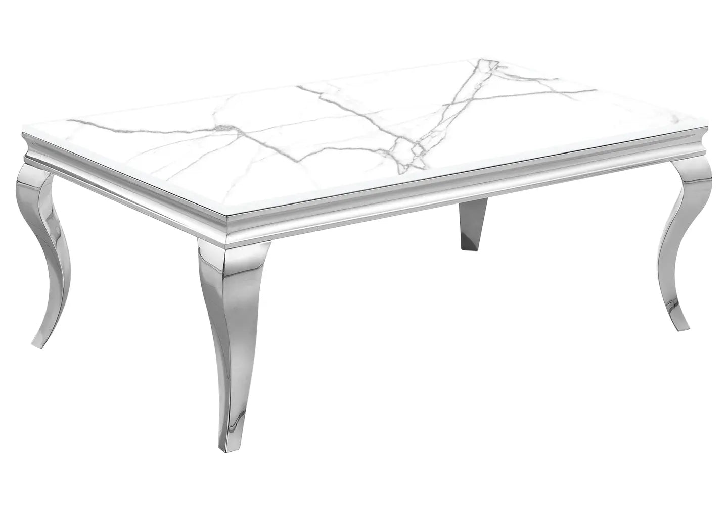 Table basse argentée marbre blanc BAROQUE Galerie du Mobilier