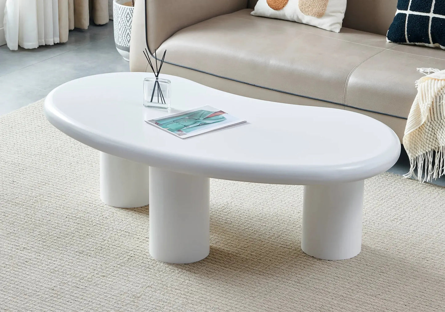 Table basse bois blanc MYKONOS, design moderne et élégant