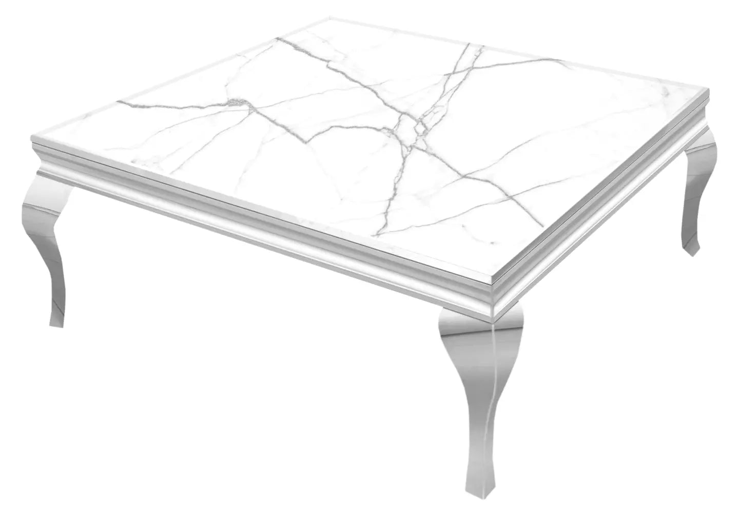 Table basse carré chrome marbre blanc BAROQUE Galerie du Mobilier
