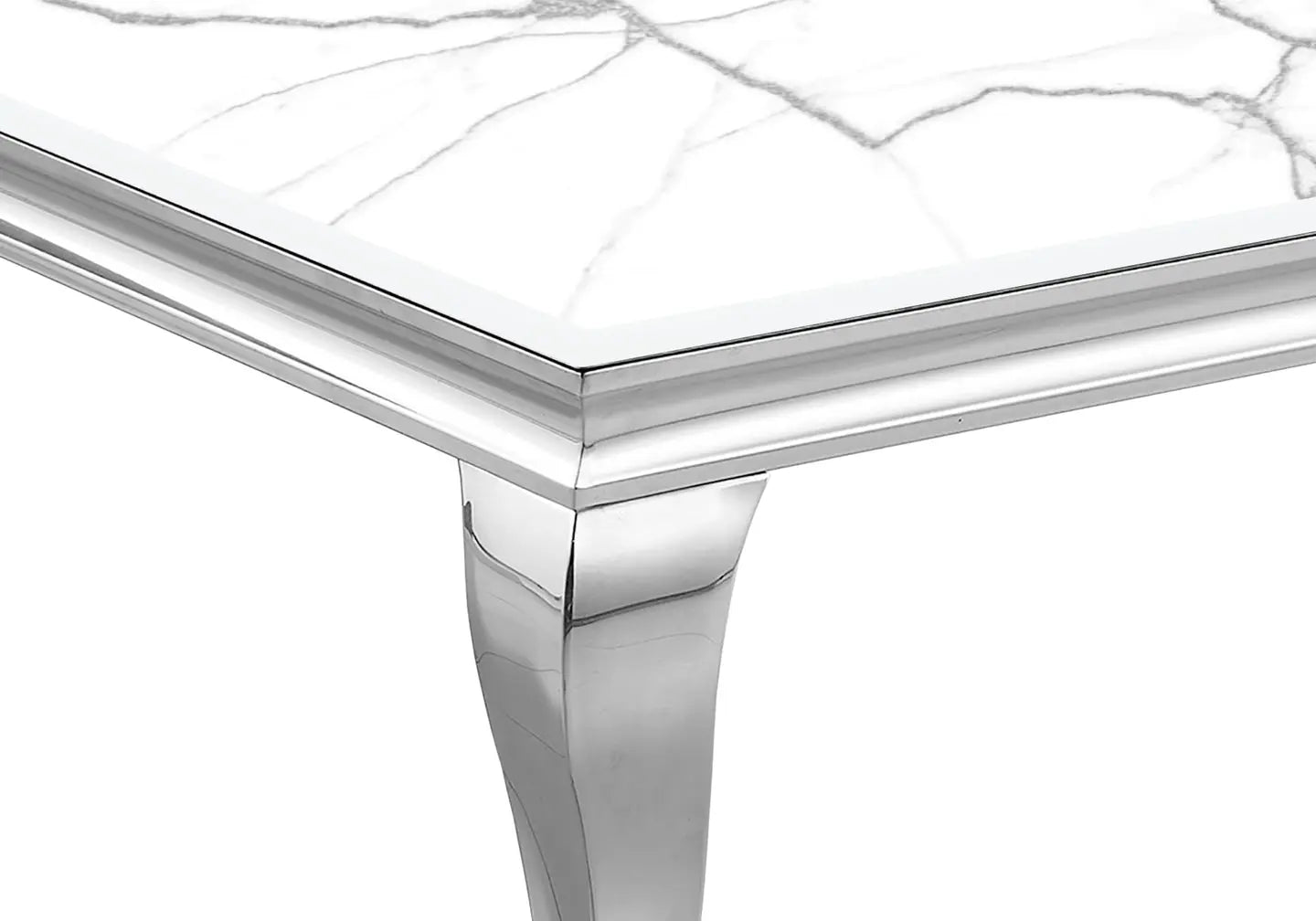 Table basse carré chrome marbre blanc BAROQUE Galerie du Mobilier