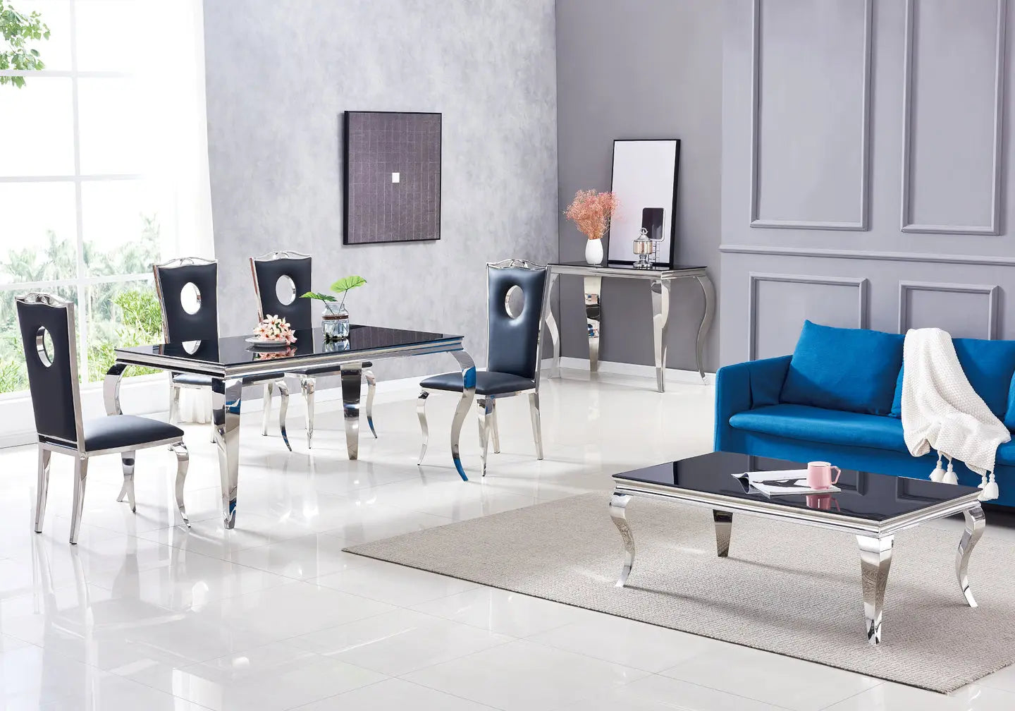 Table basse carré chrome noir BAROQUE Galerie du Mobilier