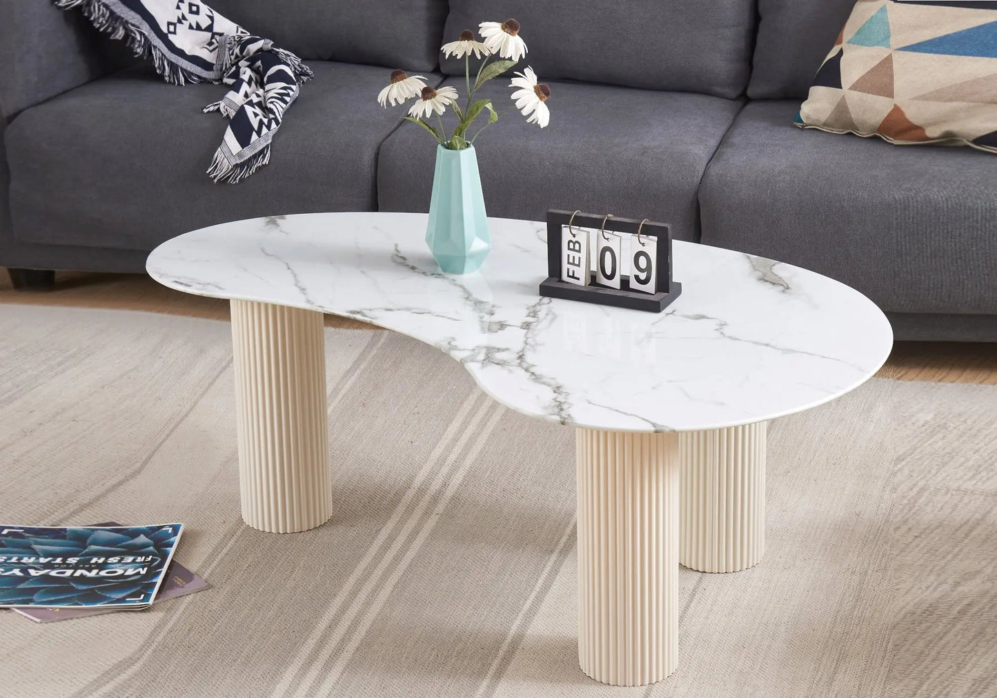 Table basse design marbre blanc – Galerie du Mobilier - Vue 1