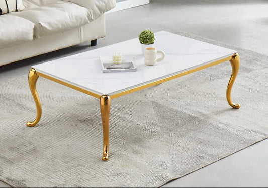 Table basse dorée céramique marbre blanc FELLA - Galerie du Mobilier
