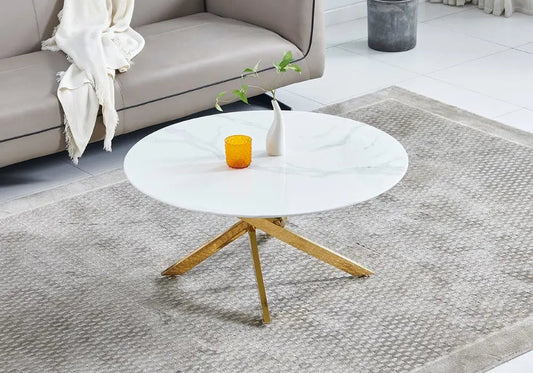 Table basse dorée marbre blanc OLIVIA Galerie du Mobilier