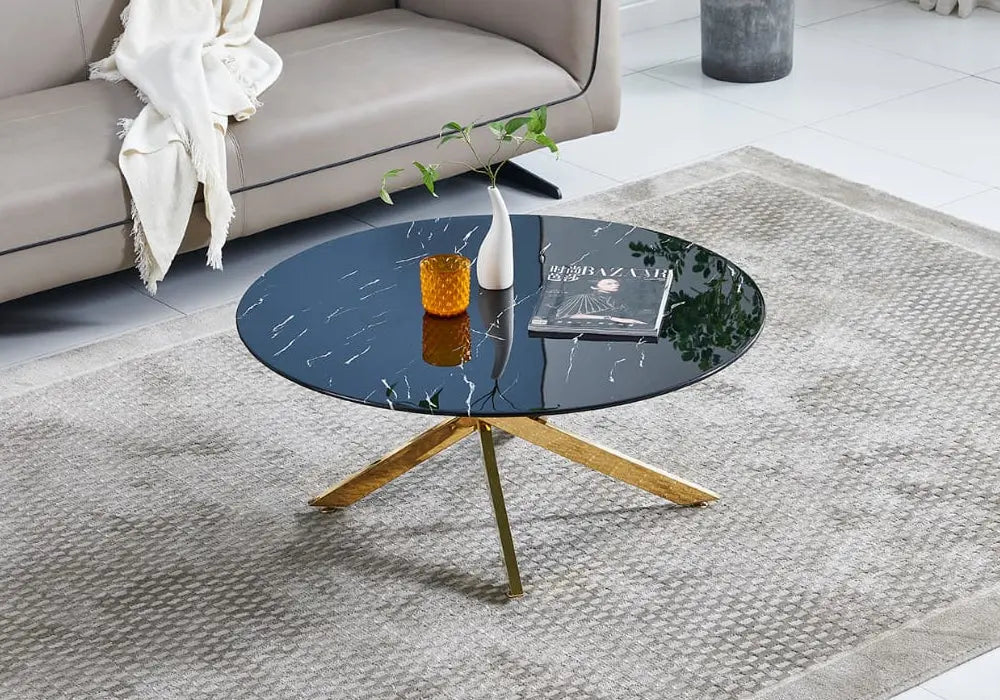 Table basse dorée marbre blanc OLIVIA Galerie du Mobilier