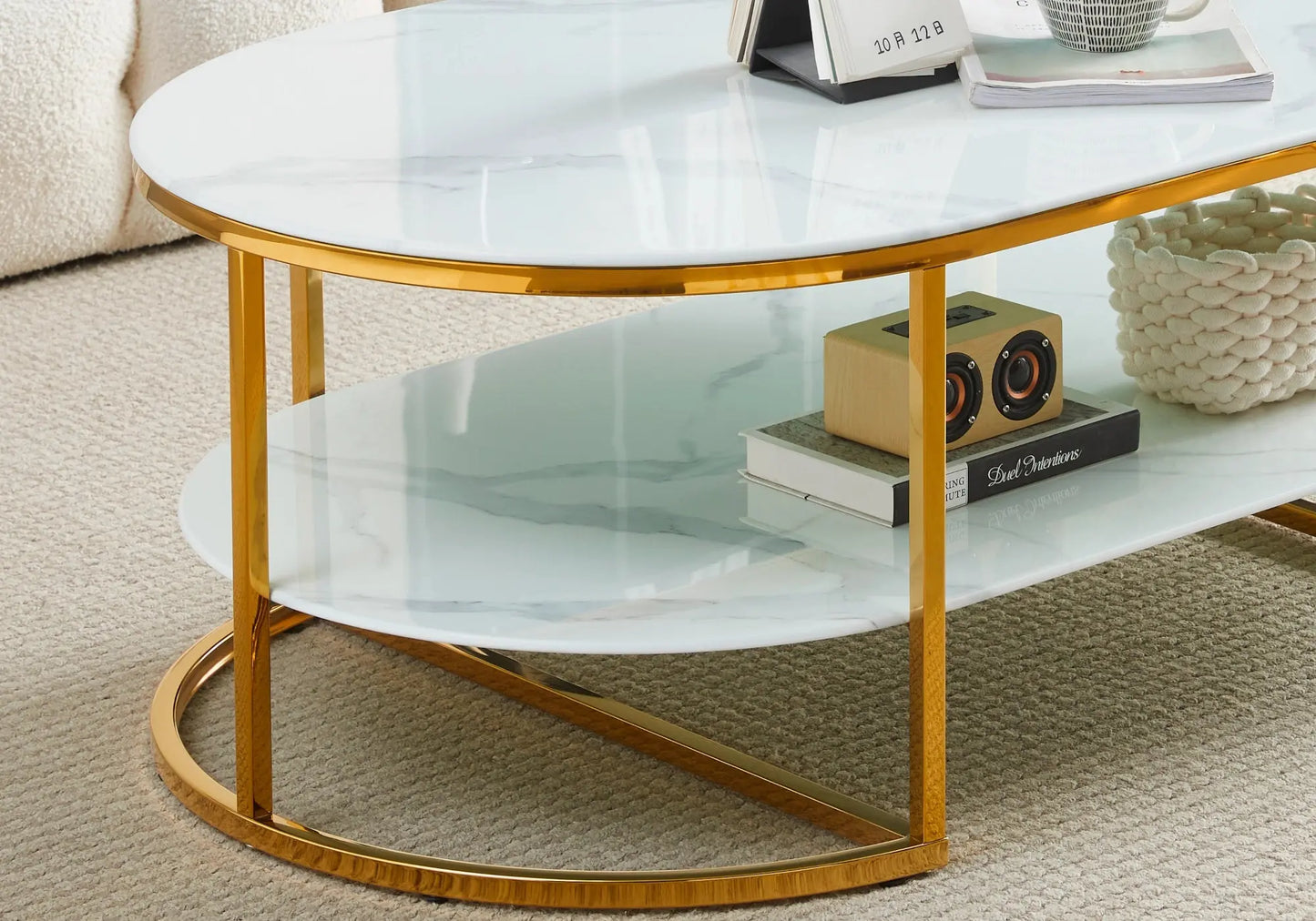 Table basse dorée marbre blanc LEILA Galerie du Mobilier