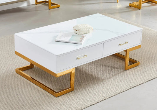 Table basse dorée marbre blanc LILA Galerie du Mobilier
