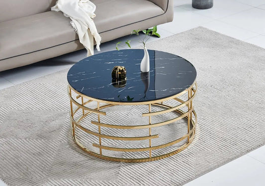 Table basse dorée marbre noir ISSA Galerie du Mobilier