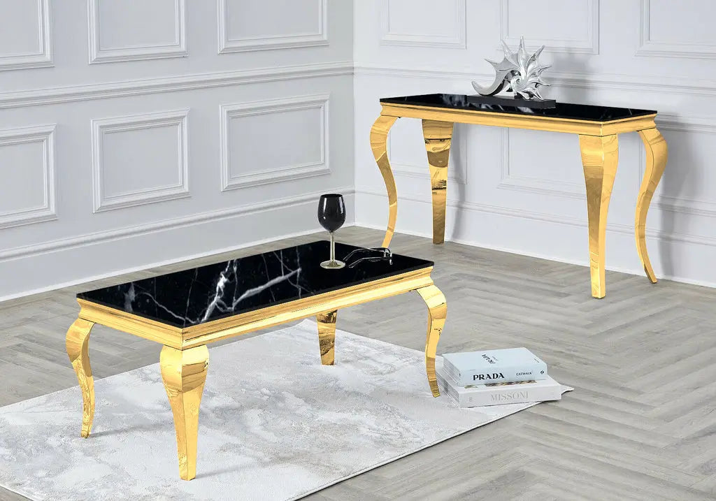 Table basse dorée marbre noir BAROQUE Galerie du Mobilier