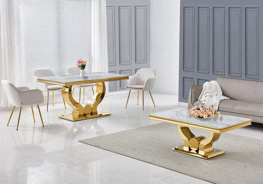 Table basse marbre beige pieds métal doré TROPHEE Galerie du Mobilier