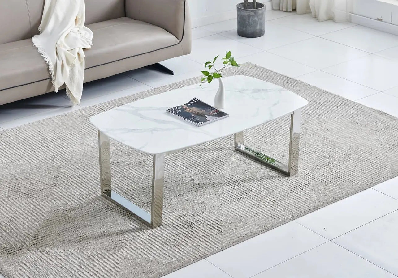 Table basse marbre blanc – Galerie du Mobilier - Vue 1