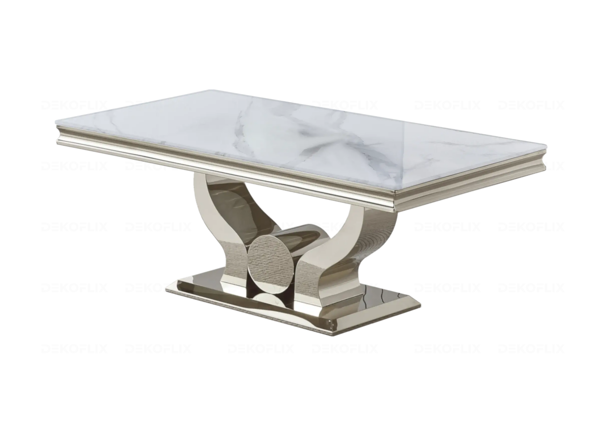 Table basse marbre blanc pieds métal argent TROPHEE Galerie du Mobilier