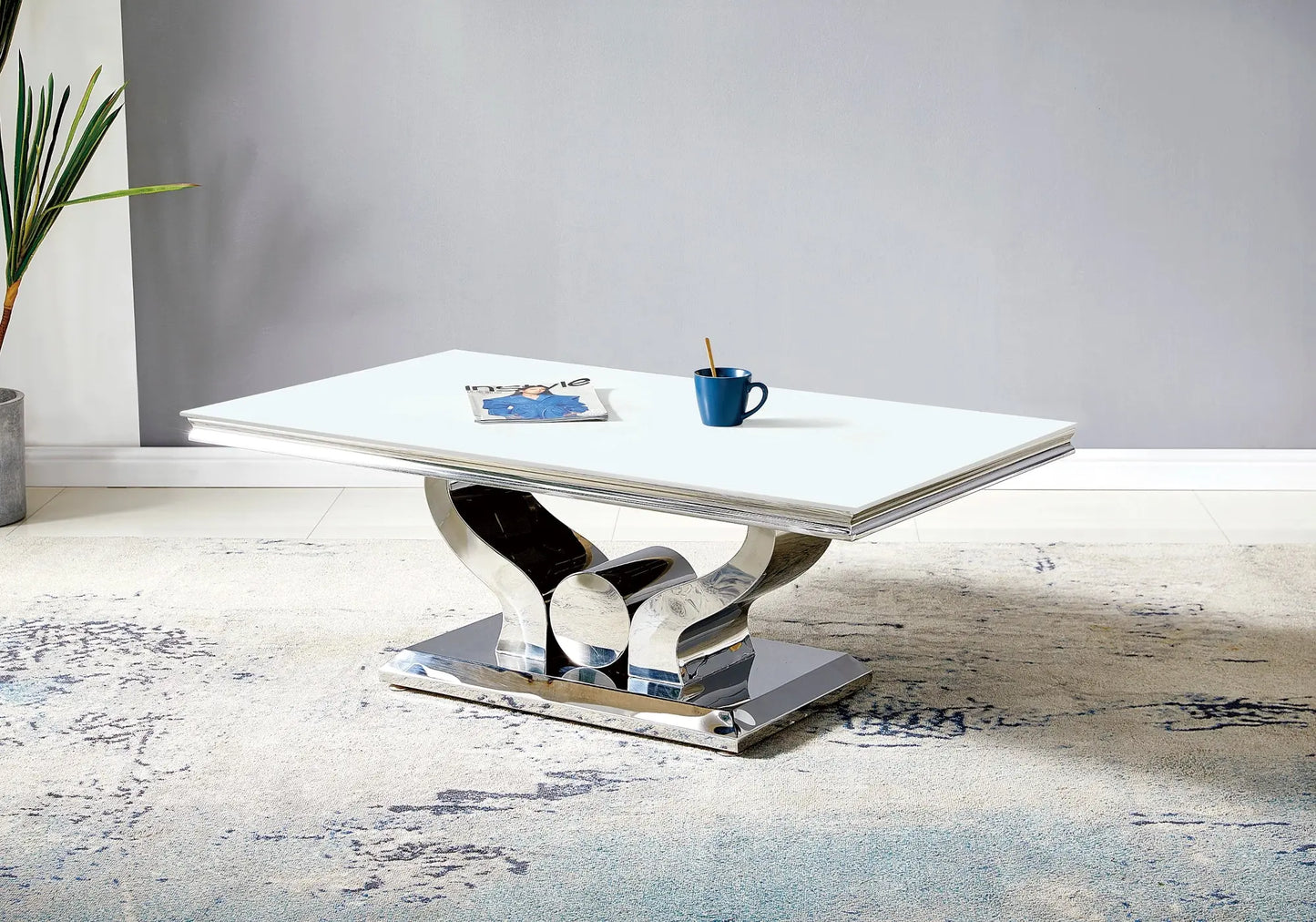 Table basse marbre gris argent TROPHEE Galerie du Mobilier