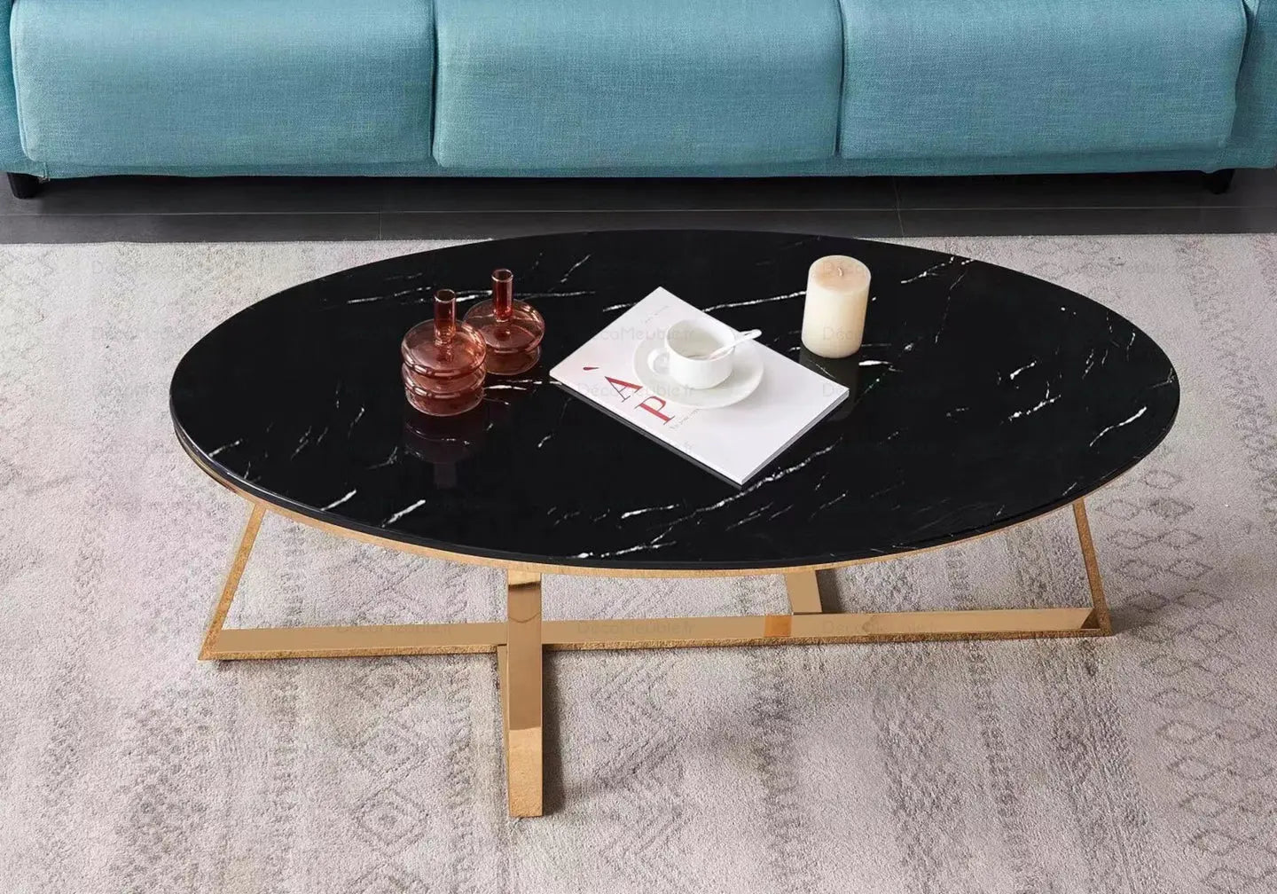 Table basse marbre noir doré – Galerie du Mobilier - Vue 1