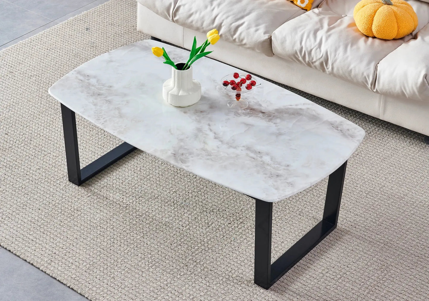 Table basse noire marbre beige – Galerie du Mobilier