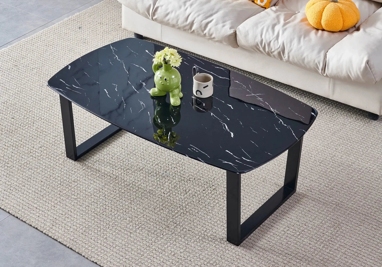 Table basse noire marbre beige – Galerie du Mobilier